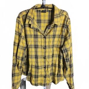 Disney Yellow and Black Plaid Mickey Mouse Flannel Shirt